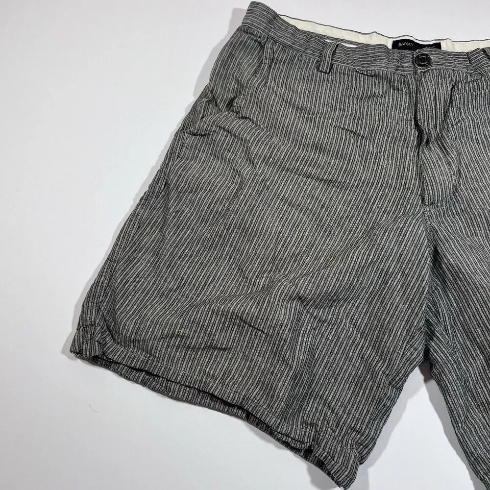 Banana Repbulic Linen Blend Flat Front Striped Casual Shorts Men's 36
